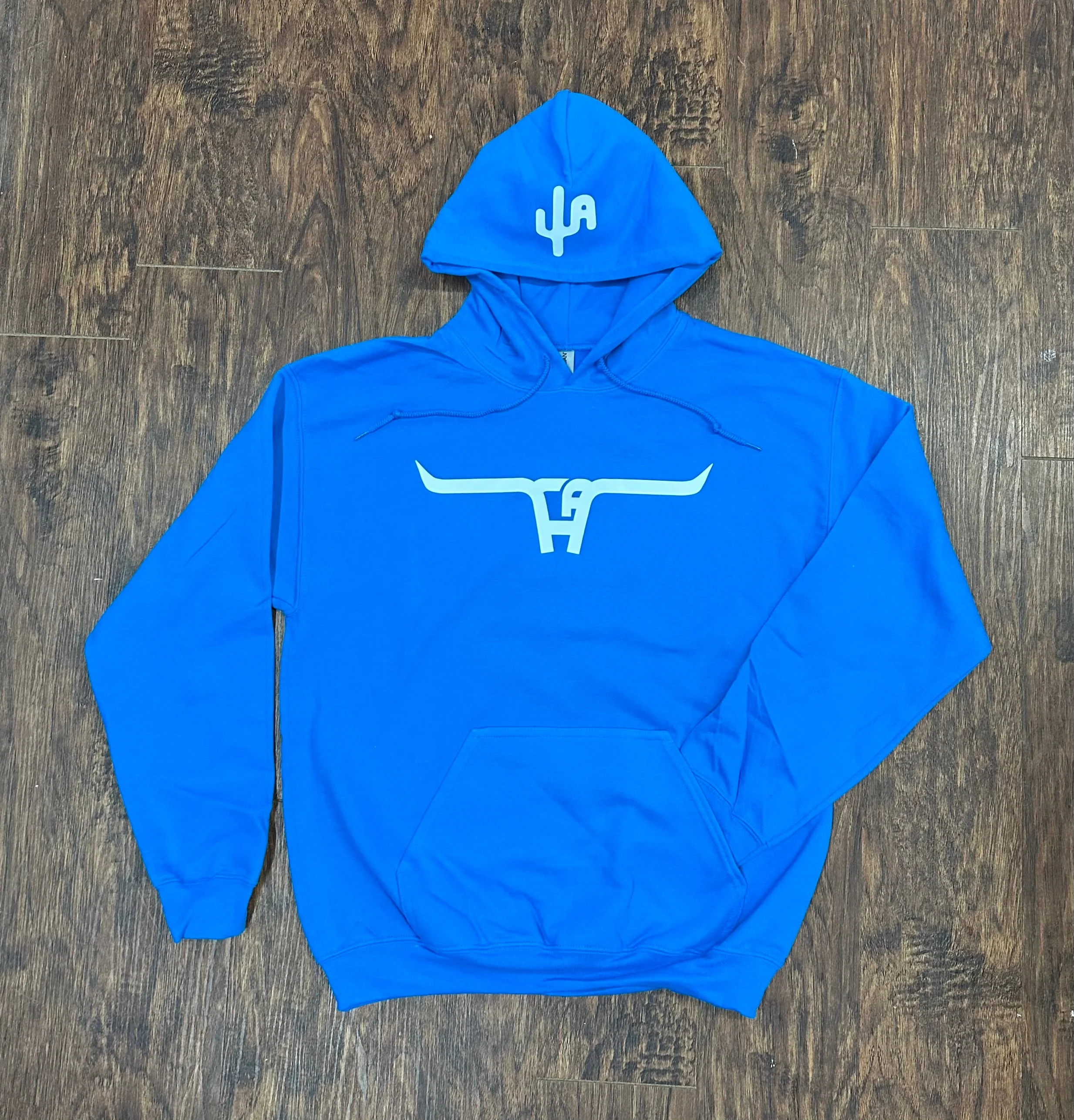 White CA Longhorn - Saphire Adult Hoodie